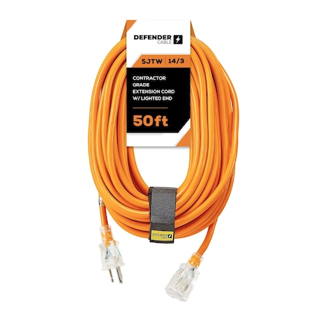 14/3 Gauge, 50 Ft SJTW W Lighted End, Contractor Grade UL And ETL Listed Extension Cord